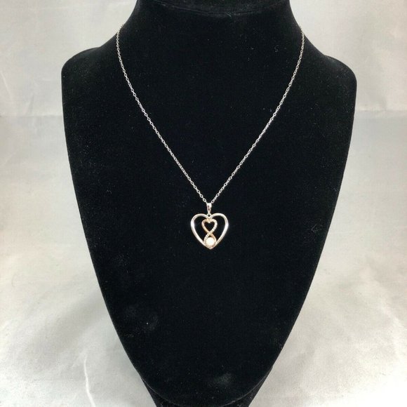 18k Rose Gold sterling Silver Pearl Infinity Heart Necklace $125 nwb - Picture 3 of 8